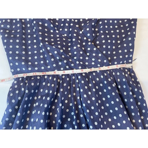 Nine West Womens Polka Dots Fit & Flare Dress Back Zip V Neck 100% Cotton Navy 4 - Picture 6 of 9